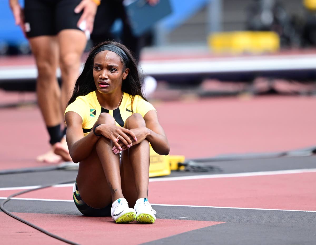 Jamaica’s  Leah Anderson, moments after competing in the Mixed 4x400m relay on the opening day of the 2025 World Athletics Championships at the National Stadium in Tokyo, Japan. 