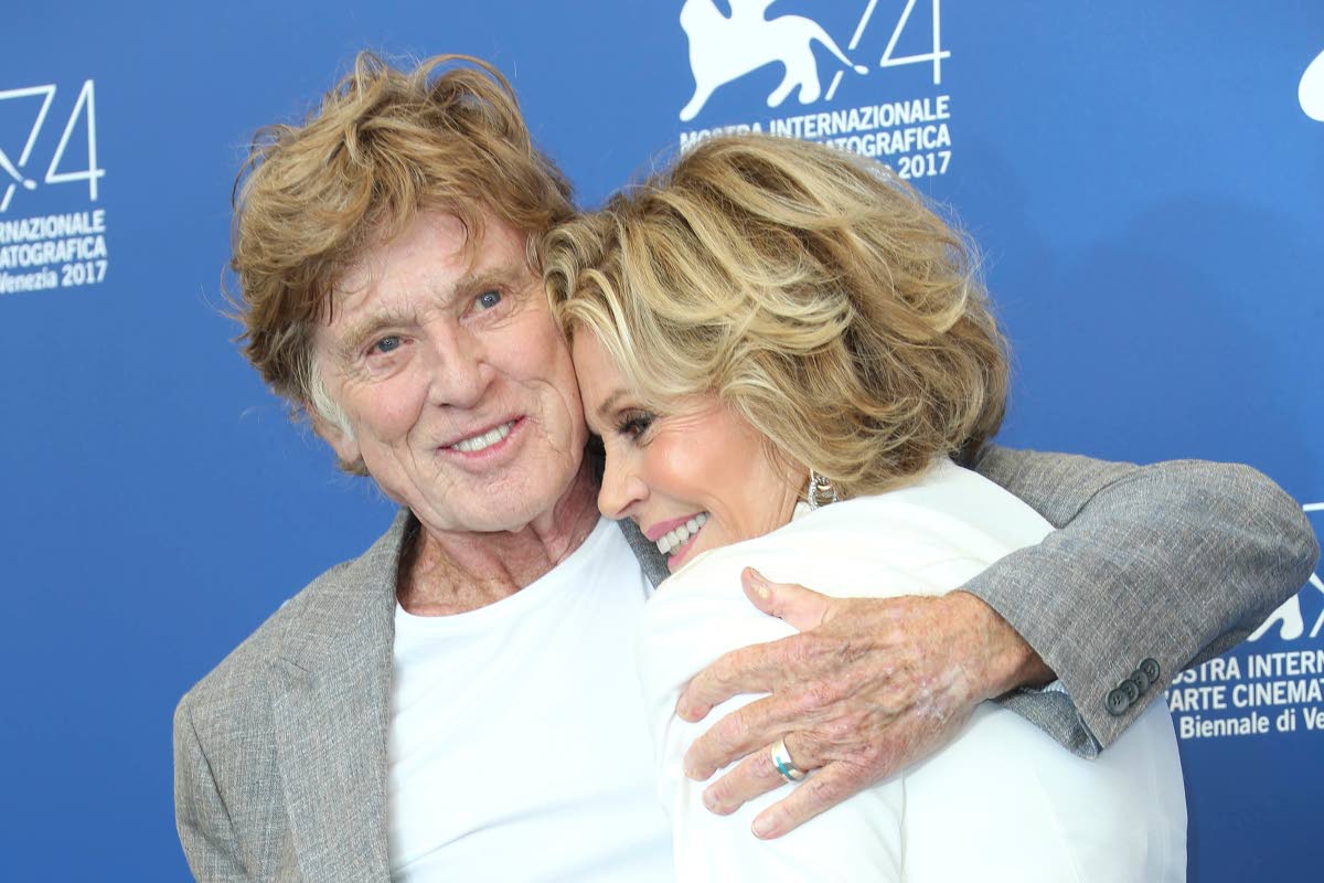 Actors Robert Redford and Jane Fonda hug as they pose for photographers at the photo call of the film ‘Our Souls at Night’ during the 74th edition of the Venice Film Festival in Venice, Italy, on September 1, 2017. Redford pased away on Tuesday and Fon