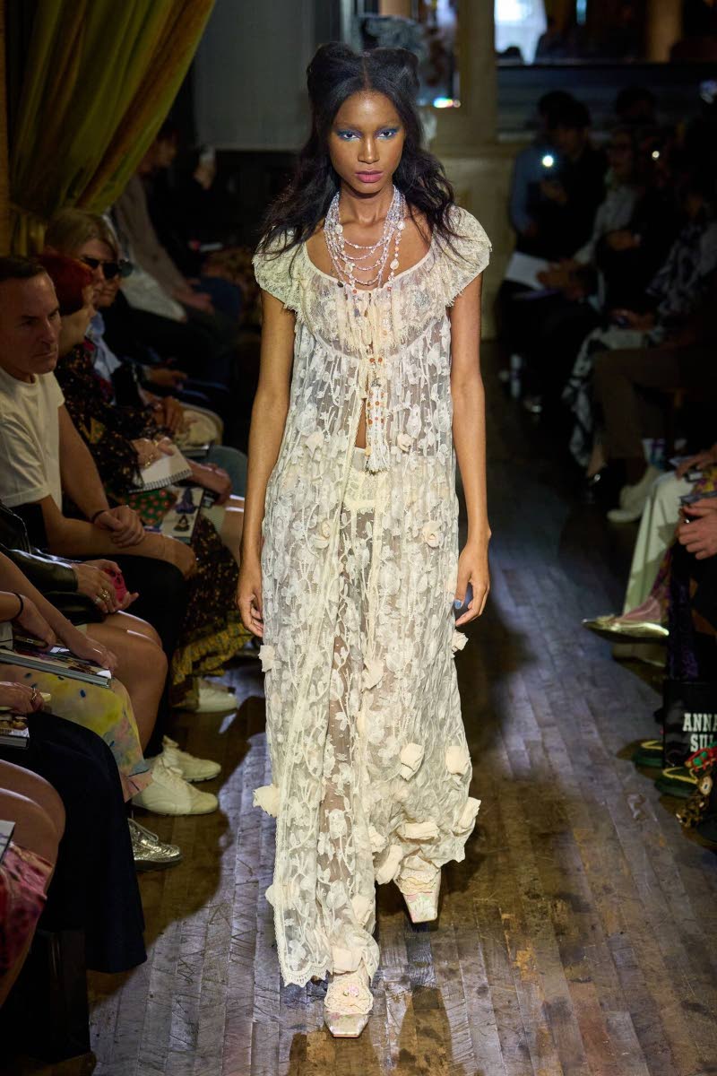 Dru Campbell in her second look for Anna Sui’s New York Fashion Week collection titled ‘Desert Blooms’.