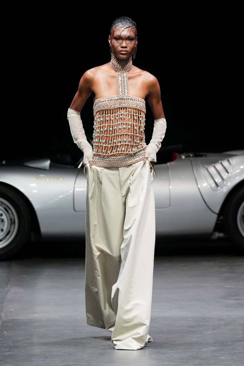 Naki Depass in Look 19 for Laquan Smith’s collection at the Classic Car Club at Pier 76 on Tuesday. Smith’s show was the last on the New York Fashion Week calendar.