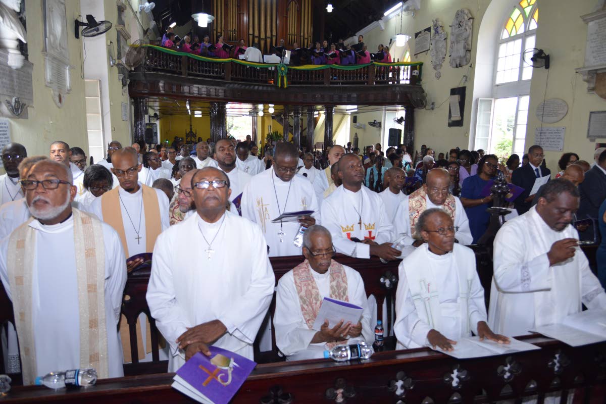 A section of the clergy at the enthronement of Bishop Leon Golding as head of the Anglican Church in Jamaica and the Cayman Islands at the Cathedral of St Jago de la Vega in Spanish Town, the oldest Anglican church outside of the United Kingdom, on Septemb