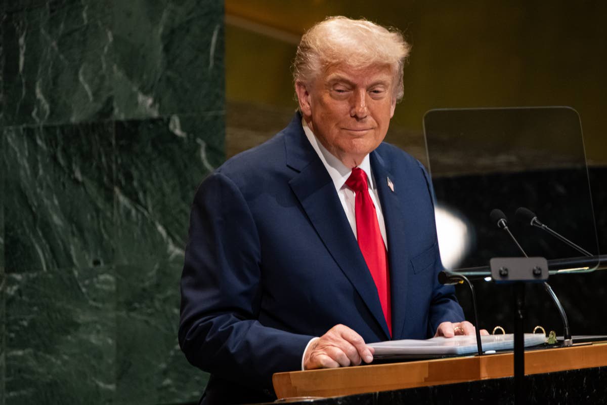 
President Donald Trump addresses the 80th session of the United Nations General Assembly at UN headquarters. 