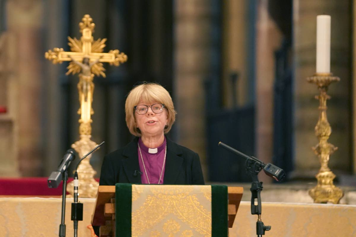 Sarah Mullally, the new Archbishop of Canterbury, spiritual leader of the world’s 85 million Anglicans, speaks inside Canterbury Cathedral in Canterbury, England, on Friday, October 3, 2025. 