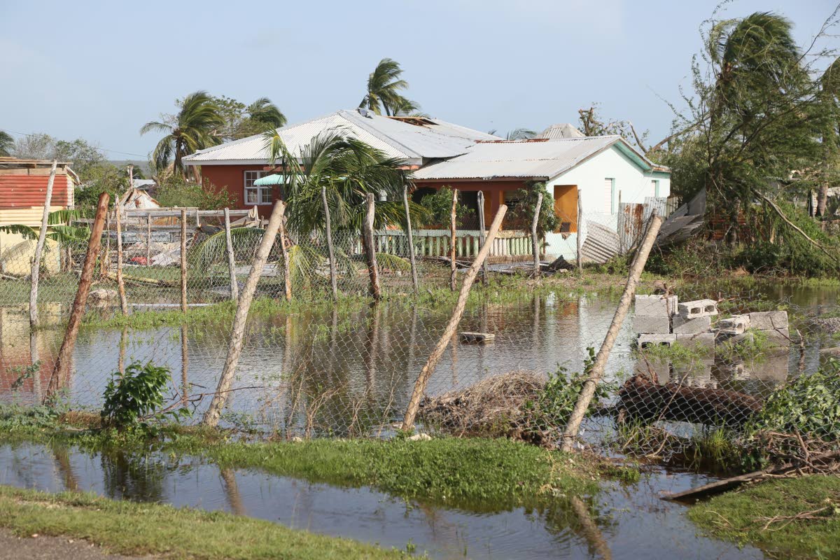 This 2024 photo shows houses in Portland Cottage damaged by Hurricane Beryl.