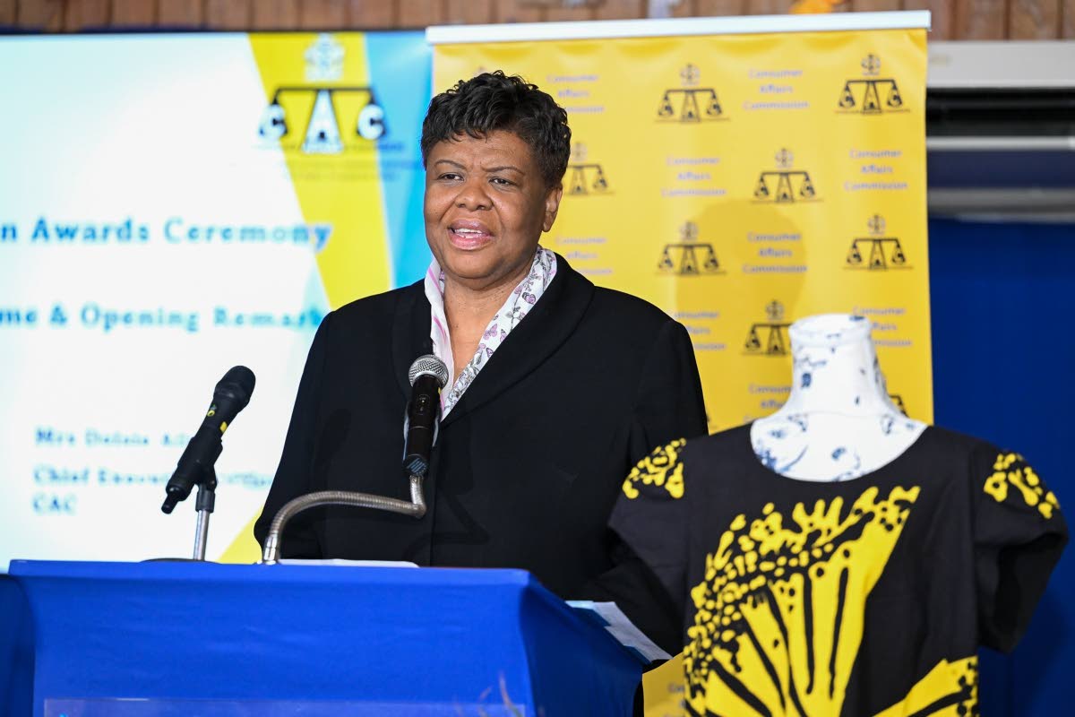 In this July 18, 2025 JIS photo, Consumer Affairs Commission CEO Dolsie Allen addresses the CAC Upcycle Competition awards ceremony held at the offices of the Bureau of Standards Jamaica in Kingston.