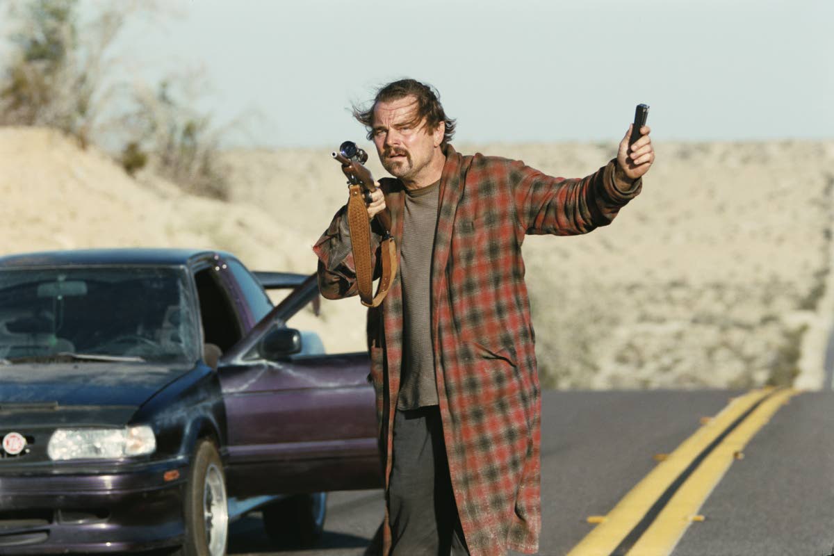This image released by Warner Bros. Pictures shows Leonardo DiCaprio in a scene from ‘One Battle After Another’.