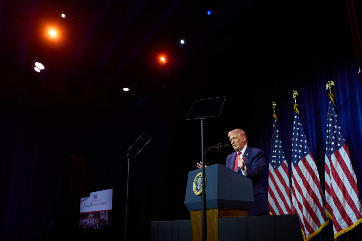 President Donald Trump speaks to House Republican lawmakers during their annual policy retreat on Tuesday, January 6 in Washington, USA. AP 