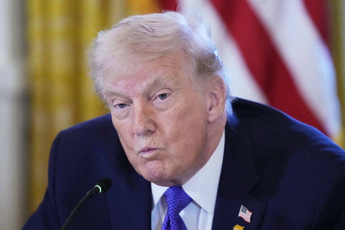 President Donald Trump attends a meeting with oil executives in the East Room of the White House on January 9, 2026, in Washington. 