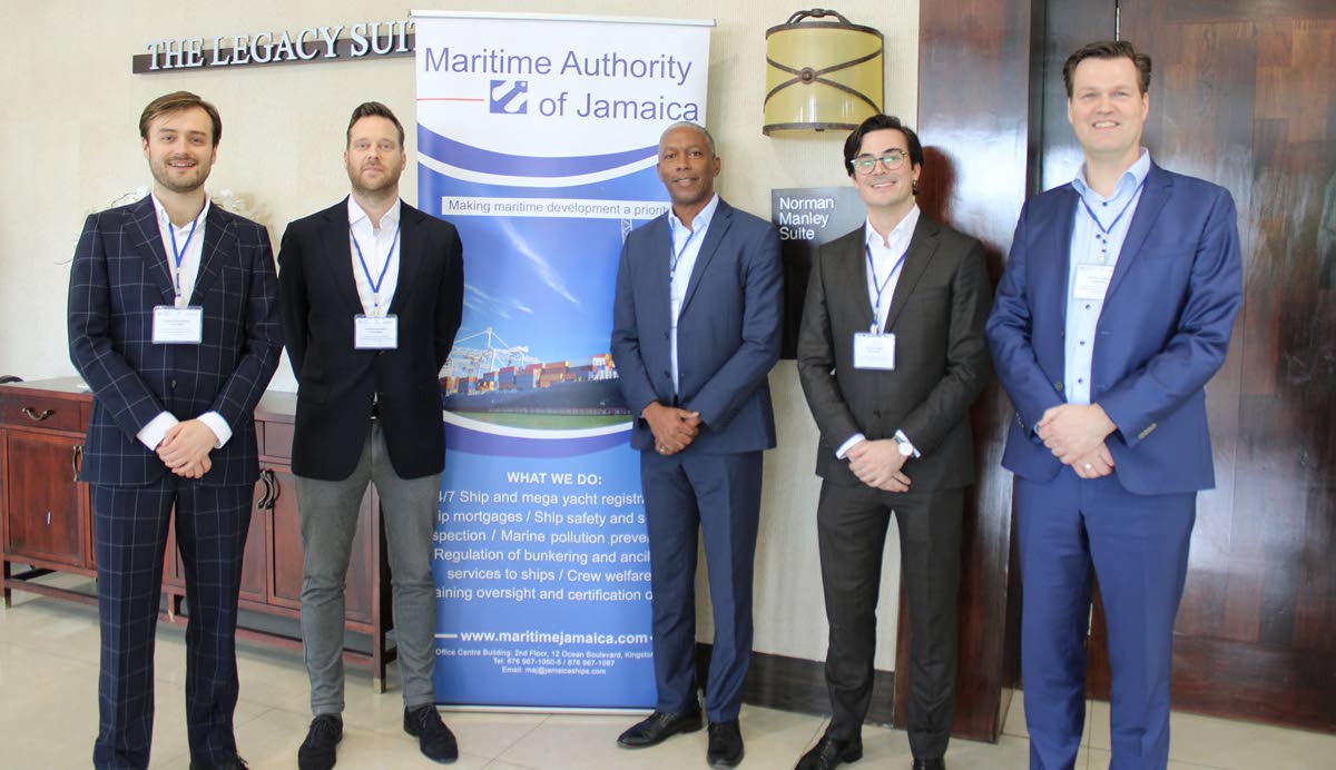 Bertrand Smith, director general, Maritime Authority of Jamaica (centre) with consultants from Haskoning (left to right) Michiel Nijboer, Patrick Walison, Reinout Perik and Jonas Hendriksen.