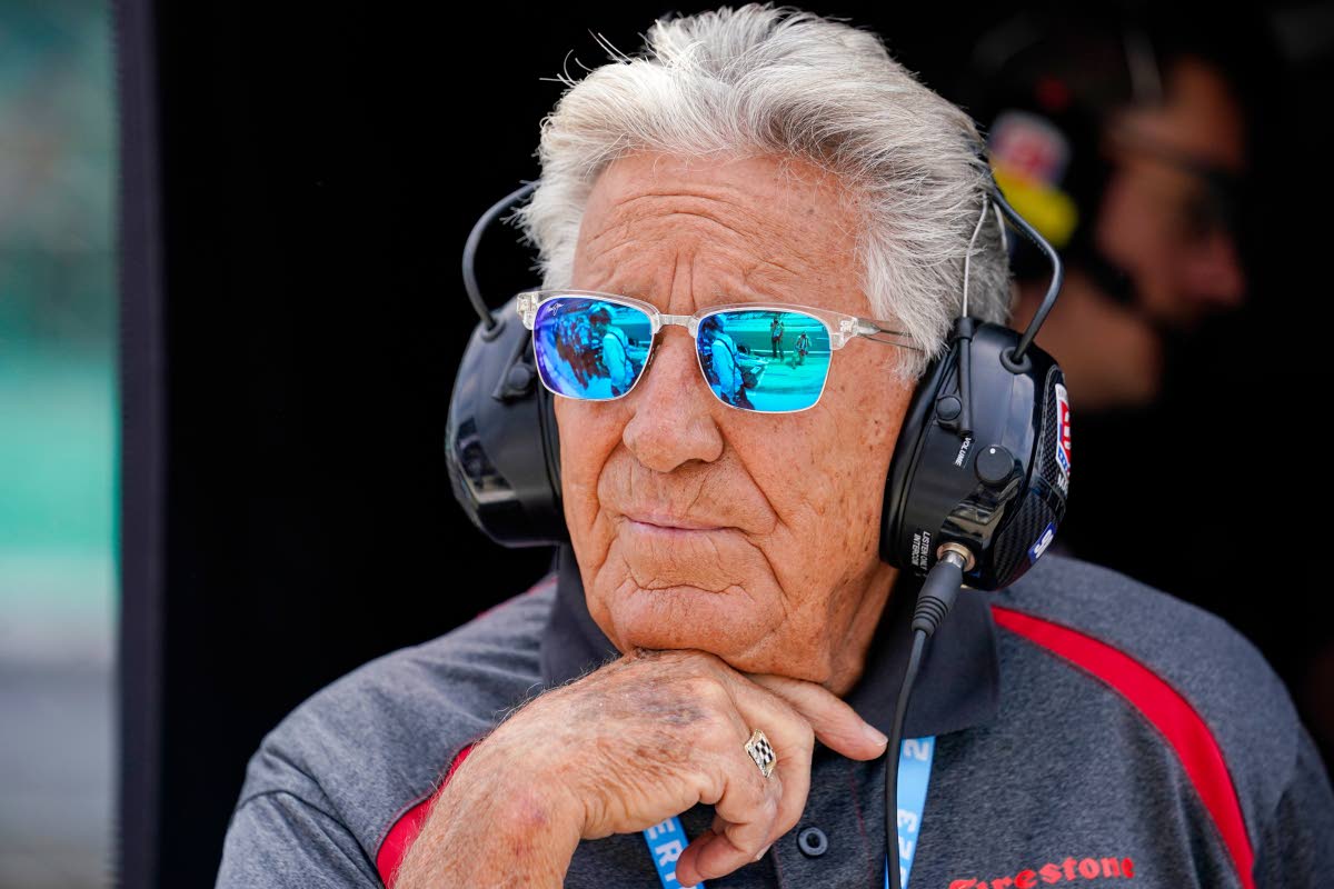 
The 1969 Indy 500 champion Mario Andretti watches from his grandson Marco Andretti’s pit area during practice for the Indianapolis 500 auto race at Indianapolis Motor Speedway in Indianapolis on May 19, 2023.