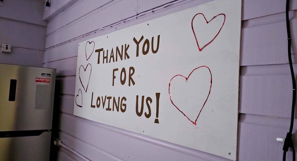 A sign at the home.