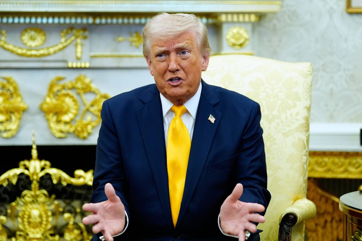 President Donald Trump speaks during a meeting with Japan’s Prime Minister Sanae Takaichi in the Oval Office of the White House.