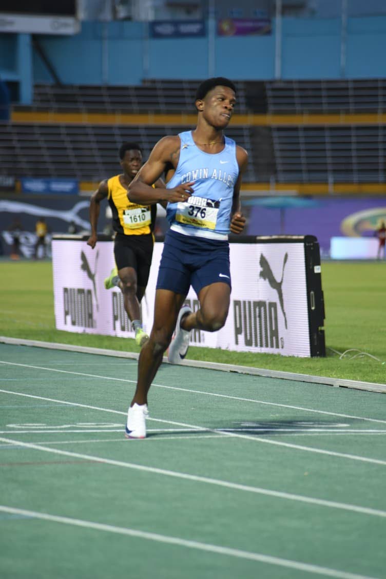 Edwin Allen’s Romario Finnigan at Champs 2026.