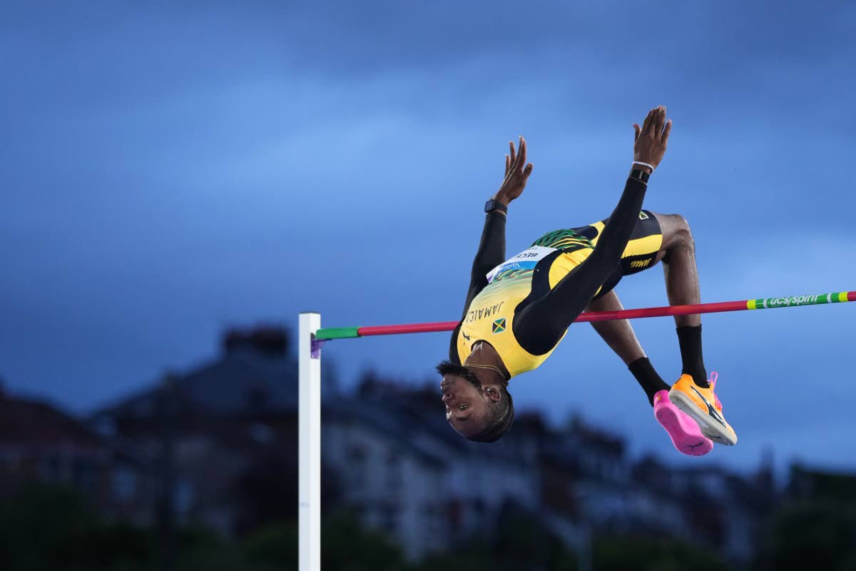 Romaine Beckford, of Jamaica, makes an attempt in the men’s high jump final at the Commonwealth Games in Glasgow, Scotland, yesterday.