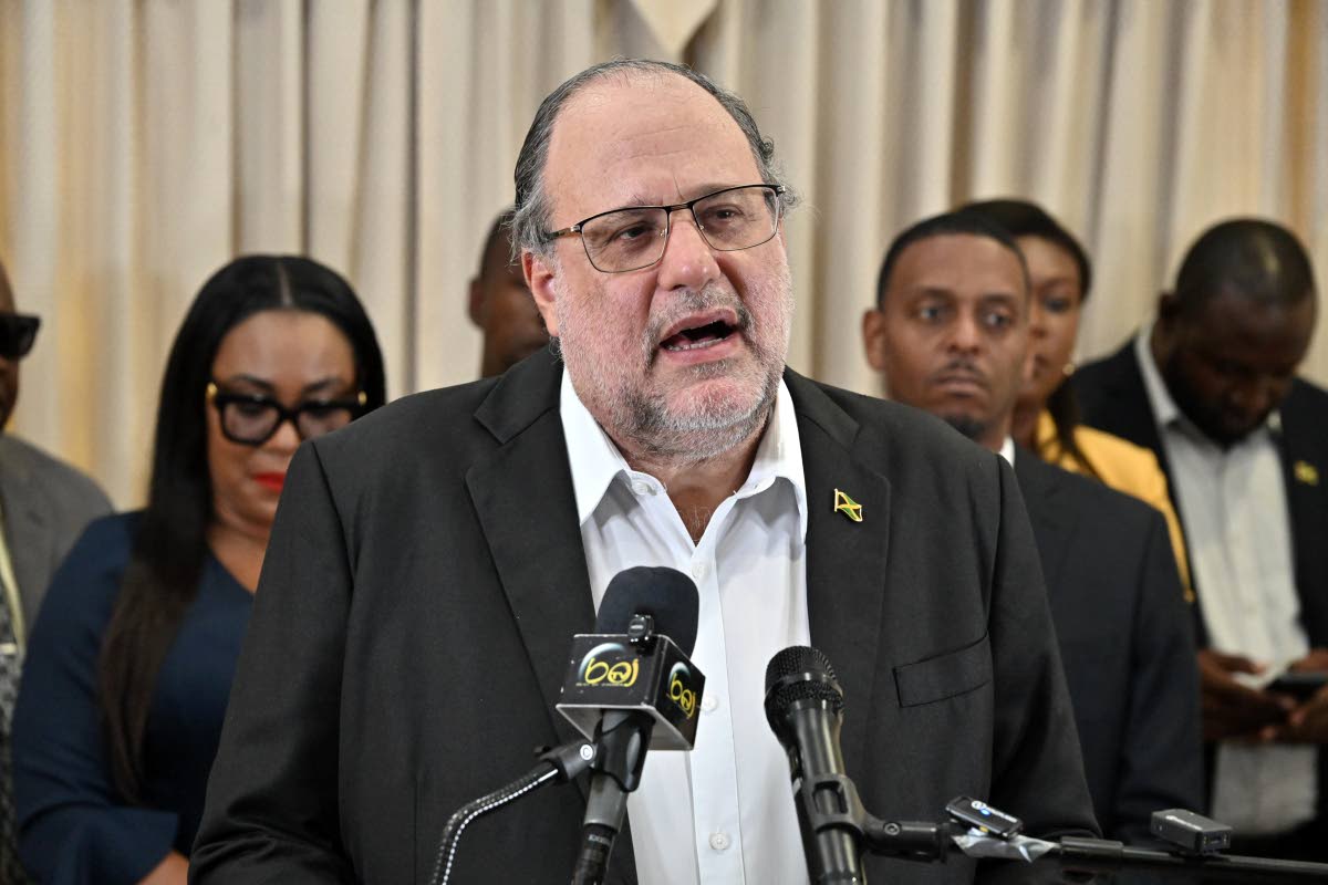 Rudolph Brown/Photographer 
Mark Golding, opposition leader, speaks at the PNP Press Conference.
