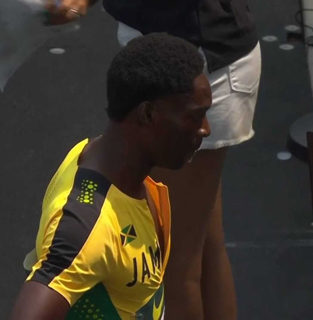 Jabari Matheson after winning a en’s 400-metre heat at the World Athletics U20 Championships in Eugene, Oregon.