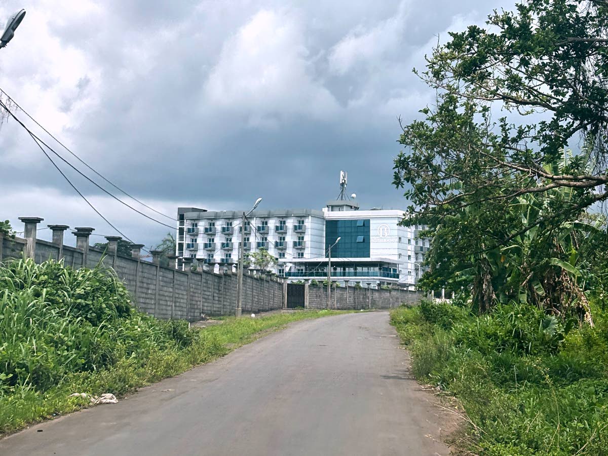 FILE - A view of Bamy Hotel, where migrants are held, is seen in Malabo, Equatorial Guinea, on April 22, 2026. (AP Photo/Monika Pronczuk, File)