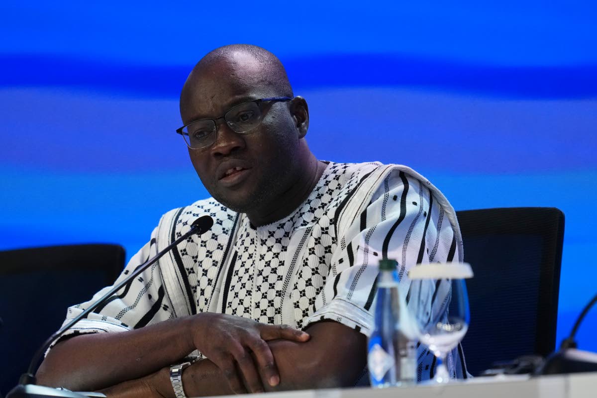 Burkina Faso Finance Minister Aboubakar Nacanabo speaks at the African Finance Ministers’  news conference during the annual meetings of the International Monetary Fund and the World Bank Group in Bangkok, Thailand, on Thursday, October 15. AP 