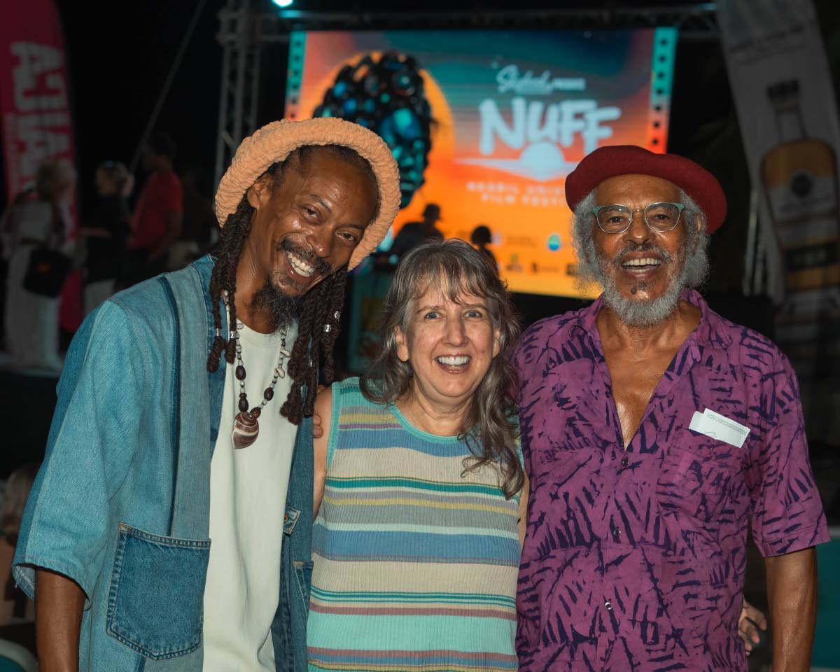 Following the 25th anniversary screening of ‘Life and Debt’, Negril Universal Film Festival founder Gareth Cobran (left) shares company with the documentary’s director, Stephanie Black, and Dr Michael Witter (right), retired senior lecturer in econom