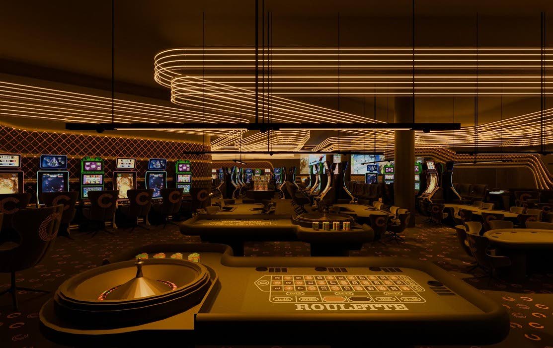 The interior to Jamaica’s first casino, the Adamas Grand Casino Jamaica opening February 2027 at the Princess Resorts in Green Island, Hanover.