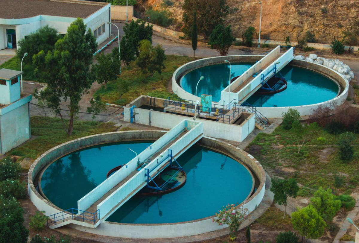Drone shot of a water purification plant