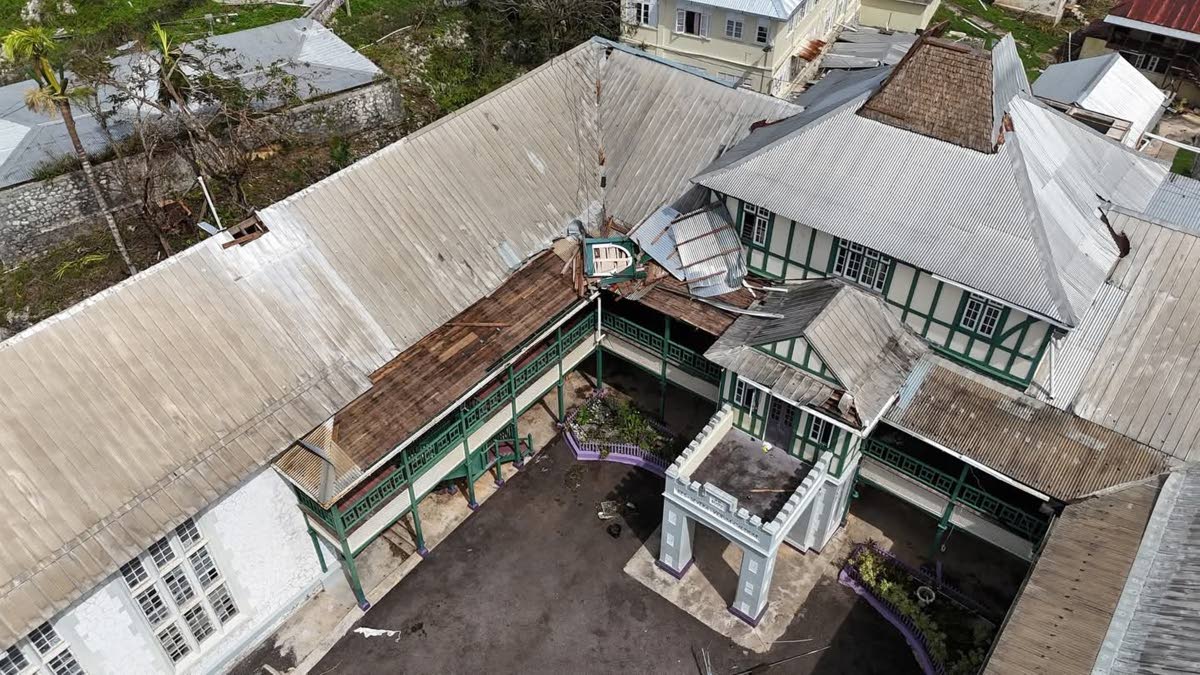 Sections of St Hilda’s Diocesan High School damaged by Hurricane Melissa, which struck the island in October 2025.
