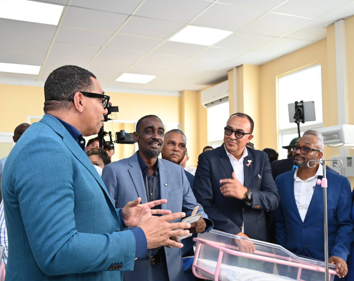 From left: Prime Minister Dr Andrew Holness; Floyd Green, member of parliament, St Elizabeth South West; Dr Sheriff Imoru, senior medical officer, Black River Hospital; Dr Christopher Tufton, minister of health and welness; and Sean Brissett, parish manage
