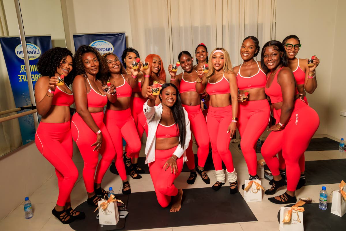 The Darling Social Club founder, Annalisee Richards (front, centre), joins the ladies for a spirited group photo at the launch of The Darling Weekend, where wellness, friendship and a coordinated splash of coordinating athleisure sets were all part of the 