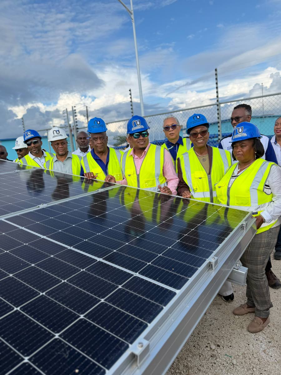 Officials in front of the 100-kilowatt solar photovoltaic system-Amity Hall