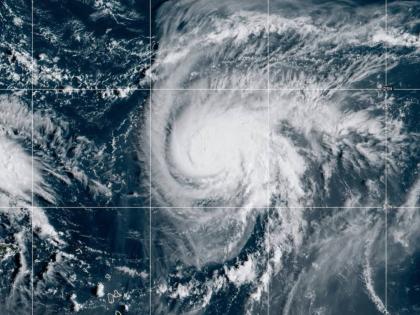 This satellite image provided by NOAA shows Hurricane Humberto on Friday, September 26, 2025. (NOAA via AP)