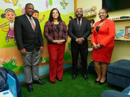 CPFSA’s Director of Therapeutic Services and Psychosocial Support Dr. Marlon A. Simpson, CEO Laurette Adams-Thomas, Director of Intake, Investigations and Court Services Dr. Warren Thompson, and Public Relations and Communications Manager, Kristen Laing,