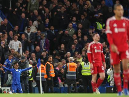 
Chelsea’s Estevao (left) celebrates after scoring his side’s second goal during the English Premier League football match against Liverpool at Stamford Bridge in London, yesterday.