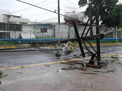 A downed light pole along Authur Wint Drive in St Andrew during the passage of Hurricane Melissa on October 28.