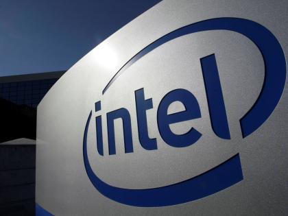 The Intel logo is displayed in Santa Clara, California.