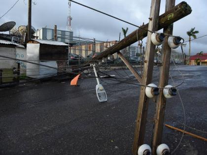 A JPS electricity pole broken by the passage of Hurricane Melissa is seen in Mandeville, Manchester.