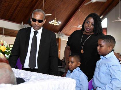 Antoine Lodge/PHOTOGRAPHER 
Relatives at the funeral service for Orrette Staple held on March 12, 2026 at the Meadowbrook United Church in Kingston. 
