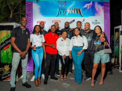 From left, front row: Andrei Roper, marketing manager at KFC Jamaica; Laurice Griffiths, RumStripe junior brand manager; Lasana Wilson, Smirnoff junior brand manager; Jo-Beth Wood, sponsorship and events officer, and Ashli-Raye Recas, brand coordinator, Pe