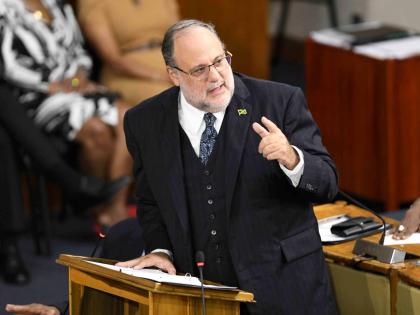 Opposition Leader Mark Golding making his contribution to the 2026-2027 Budget Debate in the House of Representatives yesterday. 
