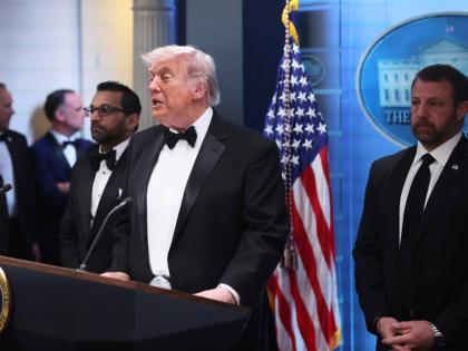 President Donald Trump speaks in the James Brady Press Briefing Room at the White House after an unspecified threat at the annual White House Correspondents' Association Dinner in Washington, Saturday, April 25, 2026. (AP Photo/Tom Brenner)