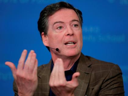 Former Director of the Federal Bureau of Investigation James Comey at Harvard University's Institute of Politics' JFK Jr. Forum in Cambridge, Mass., February 24, 2020. (AP Photo/Charles Krupa, File)