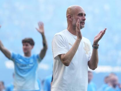 AP 
Manchester City’s head coach Pep Guardiola applauds the fans after his last game with the club after a Premier League football match against Aston Villa in Manchester, England, May 24.