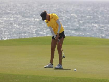 Mattea Issa puts on day two of the CAC Games Golf Championships in Punta Cana, Dominican Republic yesterday.