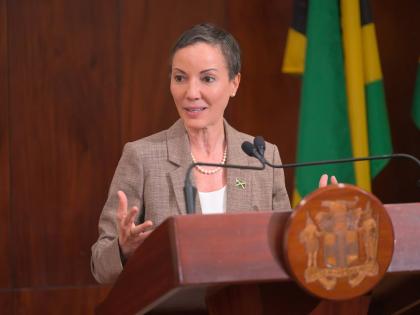 Minister of Foreign Affairs and Foreign Trade, Senator Kamina Johnson Smith, speaking at a post-Cabinet press briefing at Jamaica House in St Andrew on July 29.