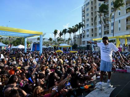 Dancehall artiste Armanii energises patrons during his live performance at Dream Weekend Wet n’ Wild at The Palms, Rose Hall, Montego Bay, on Sunday.