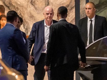 FIFA president Gianni Infantino leaves after attending a Women's AFCON 2026 soccer match between Malawi and Zambia, in Rabat, Morocco, on Wednesday.