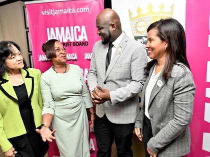 Nicola Madden-Greig (right), Chair of JAPEX 2026, chats with (from left) Camille Needham, Executive Director of the Jamaica Hotel and Tourist Association (JHTA); Vana Taylor, Chapter Chair of JHTA Ocho Rios; and O'Brian Heron, President of JHTA. The occasi