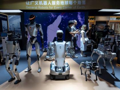 A variety of robots are displayed at the World AI Conference in Shanghai on Friday, July 17.