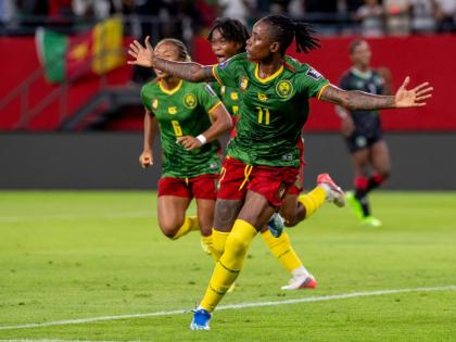  Cameroon’s Marie Ngah celebrates after scoring her team’s third goal against Malawi during the Women’s AFCON 2026 final match, in Rabat, Morocco, Sunday, August 16, 2026. 