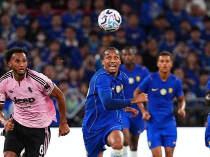 AP 
Joao Pedro of Chelsea (centre) runs for the ball near Lloyd Kelly of Juventus (left) during a pre-season friendly football match for the Hong Kong Football Festival in Hong Kong on Wednesday, August 5.