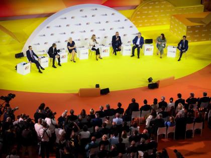 From left: French conservative Party Les Republicains Bruno Retailleau, co-president of French centre-left party, Place Publique Raphael Glucksmann, far-right leader Marine Le Pen, former French Prime Minister and head of Horizons political party Edouard P